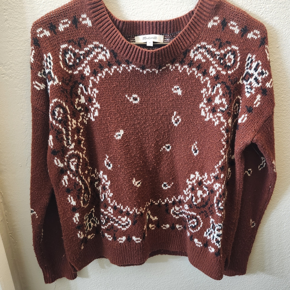 Madewell Maroon Paisley Crew Neck Sweater
